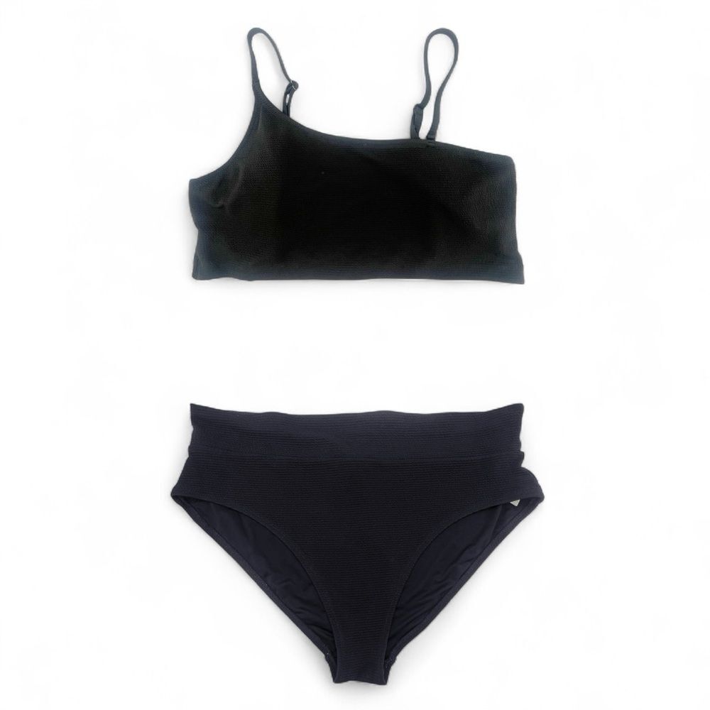 Old Navy Pucker Convertible One Strap Bandeau Bikini Two Piece Black Size XL/XXL